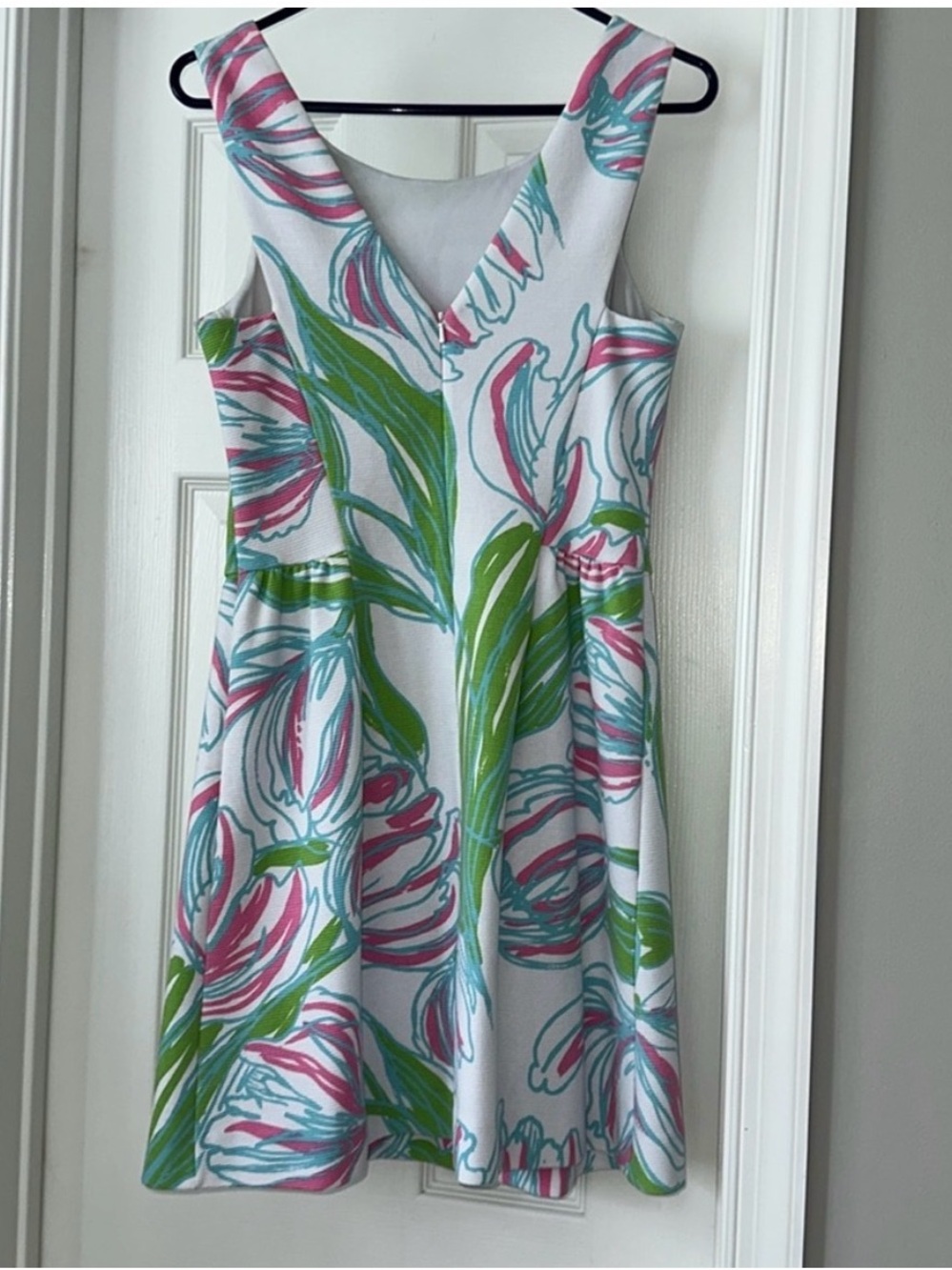 Lilly Pulitzer White Midi Dress with Pink & Green Floral Print - Picture 2 of 9